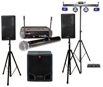 Wichita Events - 2 - Pro-Powered 2-Channel Speakers with Stand plus Wireless Microphone and Subwoofer and Dance Floor Lighting.jpg