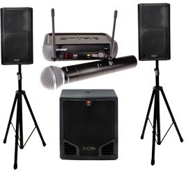 Wichita Events - 2 - Pro-Powered 2-Channel Speakers with Stand plus Wireless Microphone and Subwoofer