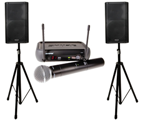 Wichita Events - 2 - Pro-Powered 2-Channel Speakers with Stand plus Wireless Microphone.jpg